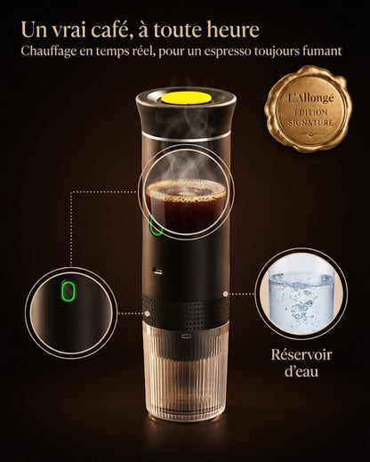 Un vrai café, à toute heure — chauffage en temps réel, réservoir d'eau et bouton d'allumage